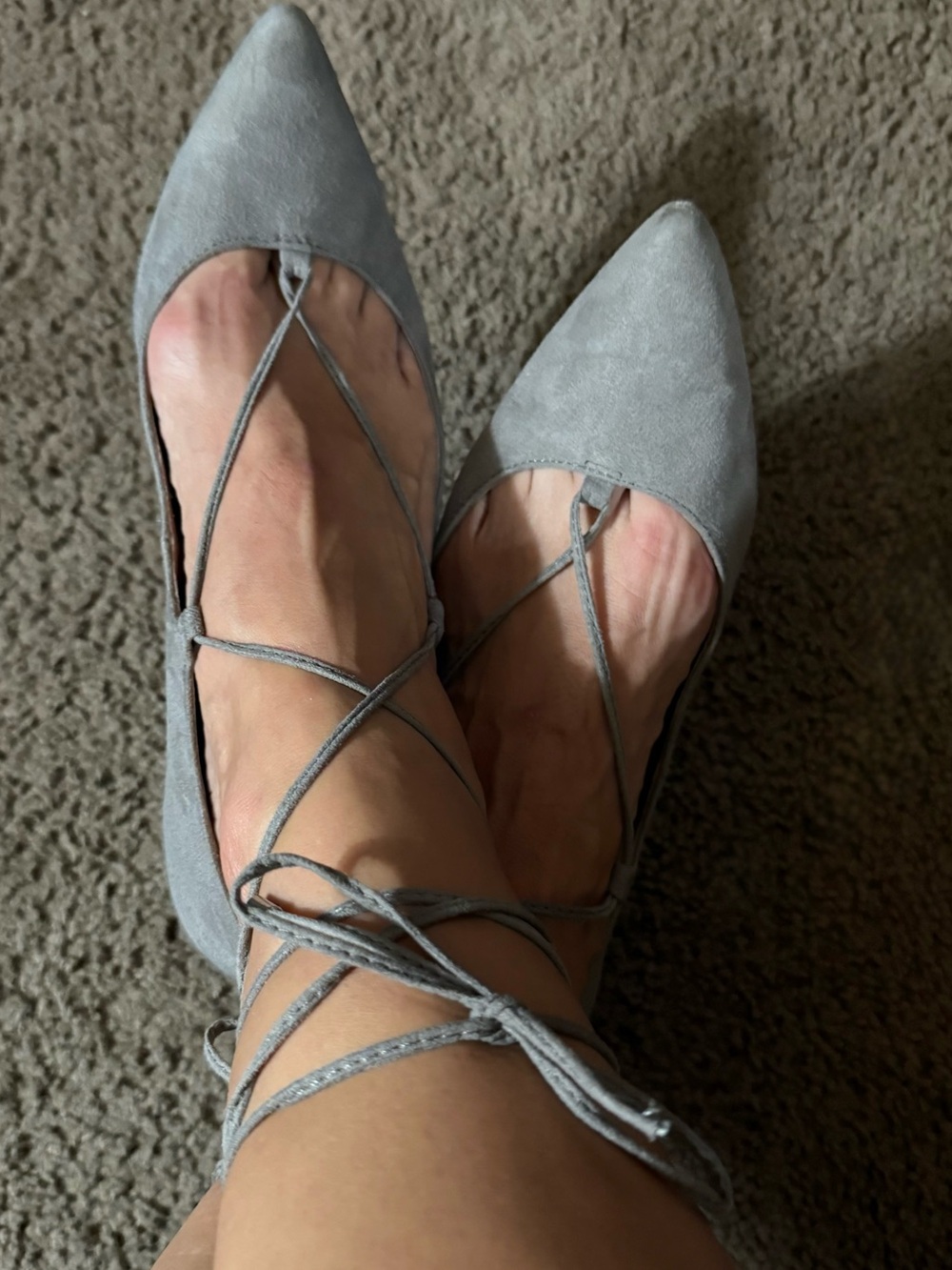 Steve Madden Pointed Lace-Up Flats in Light Gray Suede